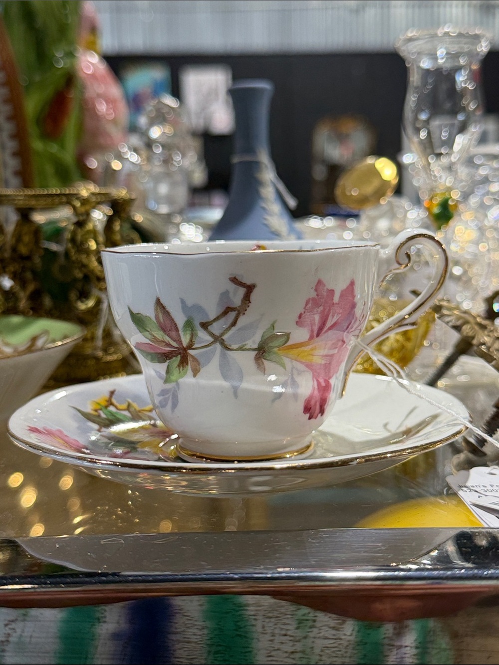 Hand-Painted Floral Porcelain Teacup and Saucer - Pink Floral